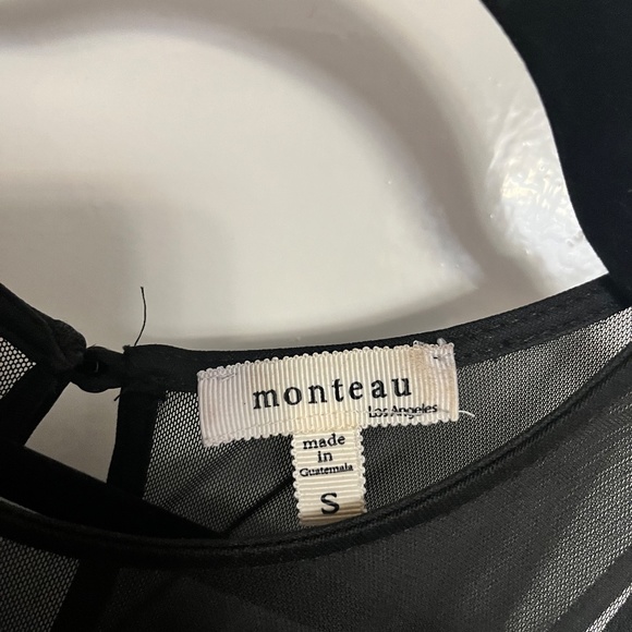 SWEETHEART RUFFLE NECKLINE MONTEAU SMALL BLACK DRESS FLOWY MESH LINING OPEN BACK - Picture 5 of 7